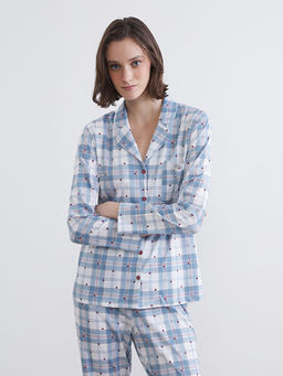 G?mlek Yaka Ekose Kad?n Pijama Tak?m?