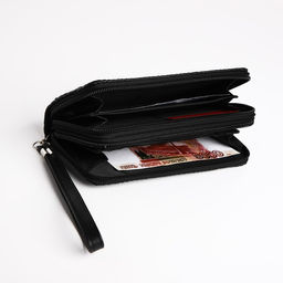 Кошелёк женский на молниях с ремешком, 19×4×9.5 см, текстурный, чёрный