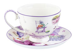 Чайн. наб. 12 пр. 300 мл "Лаванда" на ножке, NEW BONE CHINA