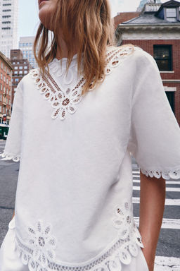 CAMISA BORDADA CON LINO ZW COLLECTION / Blanco