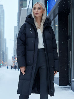 Пальто летучая мышь женское с капюшоном зимнее черного цвета 9619Ch