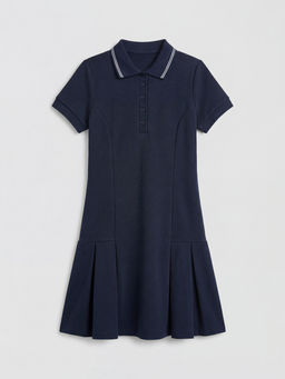 Pileli Polo Yaka K?z ?ocuk Elbise