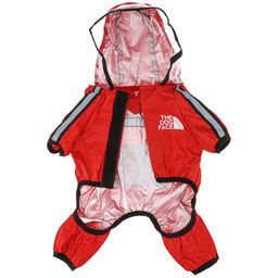 Пэт тойс (Pet toys) Одежда для собаки Комбинезон The dog face прозрачный ПВХ капюшон, с принтом, на липучке, светоотражающие полоски, р-р L, длина спинки 34см/обхват груди 56см/обхват шеи 36см, цвет-красный, плащевка (Китай) - Домашняя мода фото 3