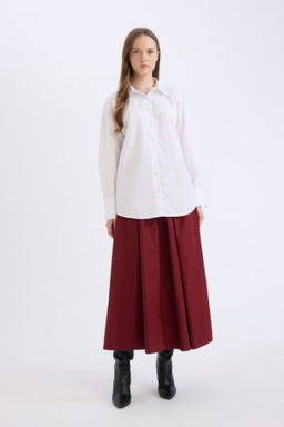 A Kesim Beli Fermuarl? Basic Duz Poplin Kumas Maxi Etek