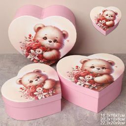 Коробка подарочная 3 штуки Сердце / 1160 /уп 24/16*18.3*7/18*20.3*8/20*22.3*9cm