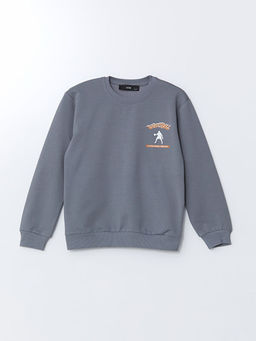Bisiklet Yaka Bask?l? Erkek ?ocuk Sweatshirt