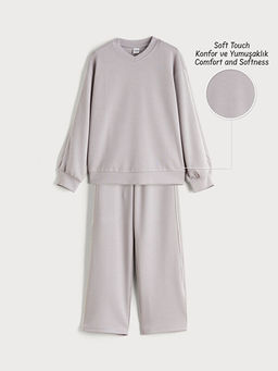 V Yaka K?z ?ocuk Soft Touch Sweatshirt ve E?ofman Alt