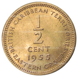 Монета 1/2 цента 1955 года Британские Восточные Карибы