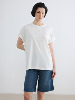 Bisiklet Yaka Miami Bask?l? Oversize Kad?n Ti??rt
