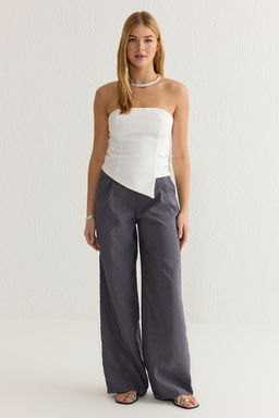 Antrasit Modal Yumusak Tuseli Wide Leg/Genis Paca Dokuma Pantolon TWOSS25PL00004