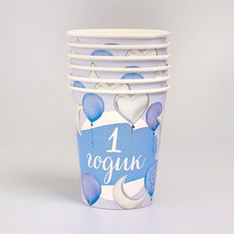 Посуда одноразовая бумажная «1 годик, мальчик», 6 тарелок, 6 стаканов, 6 колпаков, 1 гирлянда