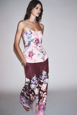 FLORAL PRINT BUSTIER TOP WITH BELT - Zara фото 6