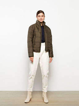 Dik Yaka D?z Uzun Kollu Kad?n Mont