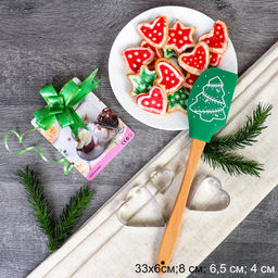 Подарочный набор Лопатка кулинарная силиконовая + формы для печенья / ML-080 /уп/ Новогодняя