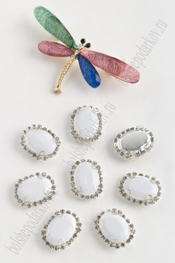 Стразы пришивные в серебряной оправе 17*22 мм Овал (5 шт) SF-1425, белый №26