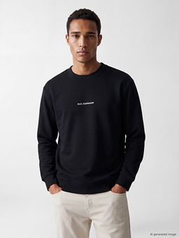 Bisiklet Yaka Slogan Bask?l? Erkek Sweatshirt