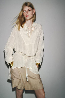 LIMITED EDITION CREASED-EFFECT LINEN BLEND SHIRT - Zara фото 10