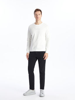 Bisiklet Yaka Uzun Kollu Bask?l? Erkek Sweatshirt