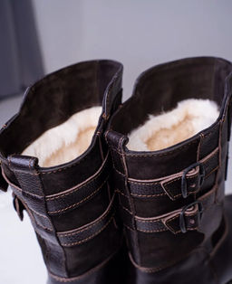 Сапоги Монголки натуральная кожа короткие коричневые, войлочная подошва