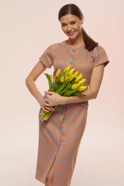 Платье Lars Style 754 оранжево-голубая лапка