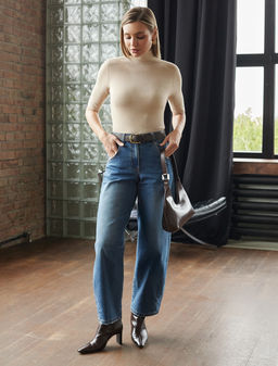 Водолазка тонкой вязки в рубчик из хлопка с нейлоном - Vilatte фото 5