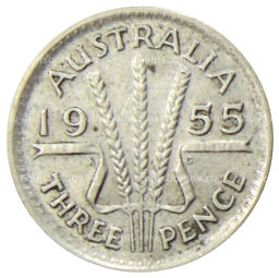 Монета 3 пенса 1955 года Австралия