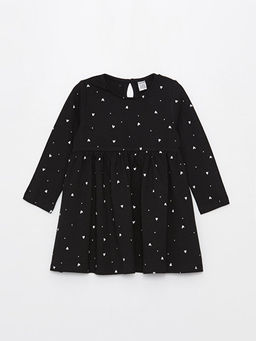 Bisiklet Yaka Uzun Kollu Desenli K?z Bebek Elbise