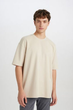 Oversize Genis Kal?p Bisiklet Yaka Basic Duz K?sa Kollu Tisort