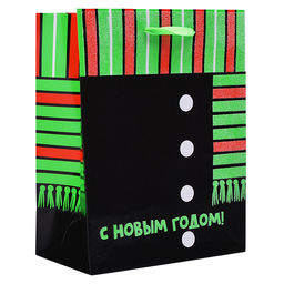 Бумажный пакет для сувенирной продукции, флуоресцентная печать, с шириной основания 17,8 см.