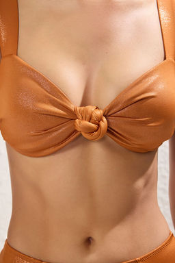 Trendyolmilla Kiremit Balkonet Dugumlu Parlak Yuksek Bel Regular Bikini Tak?m? TBESS25BT00132  фото 4