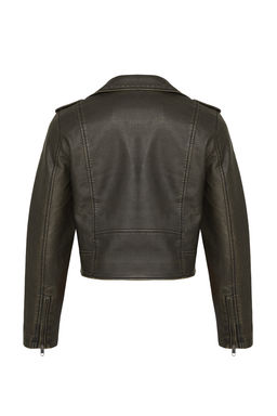 Trendyolmilla Antrasit Eskitme Detayl? Suni Deri Biker Ceket Mont TWOAW24MO00277  фото 14