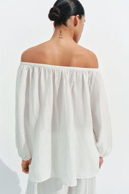 BLUSA CON LINO ZW COLLECTION / Blanco - Zara фото 3