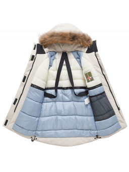 Парка зимняя подростковая для девочки с капюшоном и мехом бежевого цвета 9534B