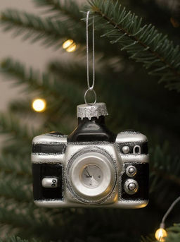Игрушка елочная, 7х5 см, стекло, черно-белая, Фотоаппарат, New year