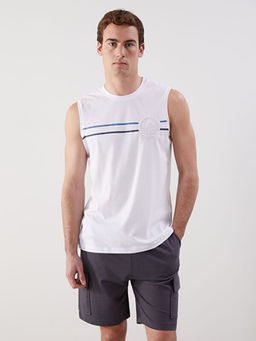 Bisiklet Yaka Bask?l? Erkek Kolsuz Ti??rt