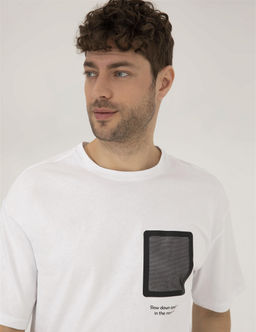 Beyaz Comfort Fit Bask_l_ Bisiklet Yaka Ti__rt - Pierre cardin фото 2
