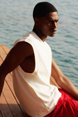 Boxy Fit Bask?l? Bisiklet Yaka Ag?r Kumas Atlet