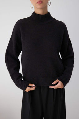 Wardrobe Essentials Siyah Alpaka Yun Kar?s?ml? Premium Iplik Genis Kal?p Triko Kazak|TWOAW26KZ00079