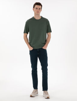 Koyu Ye_il Comfort Fit %100 Pamuk Bisiklet Yaka Basic Ti__rt