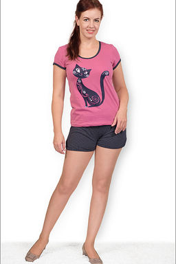 Пижама с шортами, принт, сухая роза (279-2) - Плиона фото 2