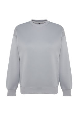 Gri Kal?n Ici Polarl? Regular/Normal Kal?p Bisiklet Yaka Basic Orme Sweatshirt TWOAW24SW00101