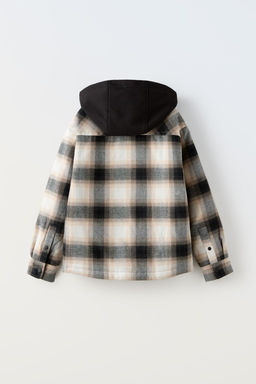 QUILTED CHECK OVERSHIRT WITH HOOD - Zara фото 3