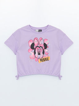 Bisiklet Yaka Minnie Mouse Bask?l? K?sa Kollu K?z ?ocuk Crop Ti??rt