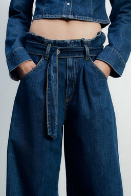 TRF HIGH-WAIST PAPERBAG BELTED JEANS - Zara фото 4