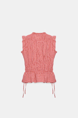 TOP FRUNCES CUADRO VICHY / Blanco / Rojo - Zara фото 8