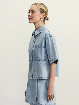 Джинсовая рубашка с коротким рукавом / Zarina фото 11