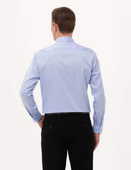 Koyu Mavi %100 Pamuk Parlak Saten Slim Fit Uzun Kollu Basic G_mlek