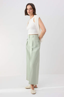 Trendyolmilla Wardrobe Essentials  Ac?k Haki Gabardin Crop Wide Leg Pantolon | TWOSS26PL00024  фото 2