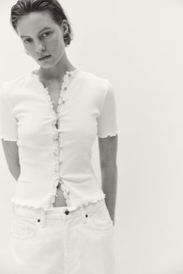 Top de algod?n con ribete de encaje - H&m фото 3