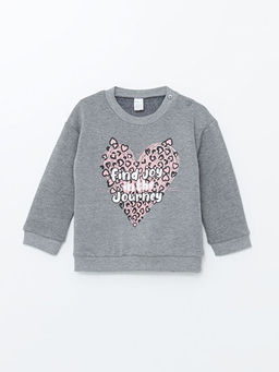 Bisiklet Yaka Uzun Kollu Bask?l? K?z Bebek Sweatshirt ve E?ofman Alt 2li Tak?m